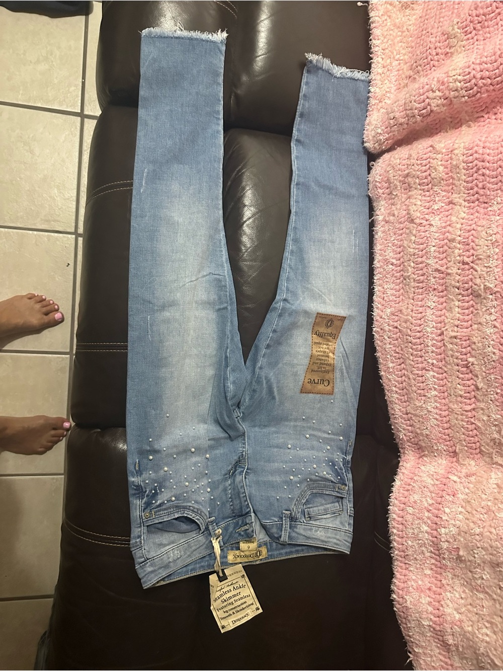 Democracy Light Blue Skinny Jeans with Pearl Accents